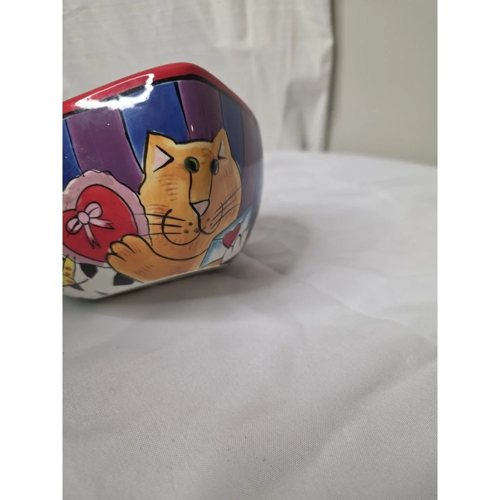 2002 Candace Reiter Designs Catzilla CATS Heart Shaped Ceramic Bowl 7